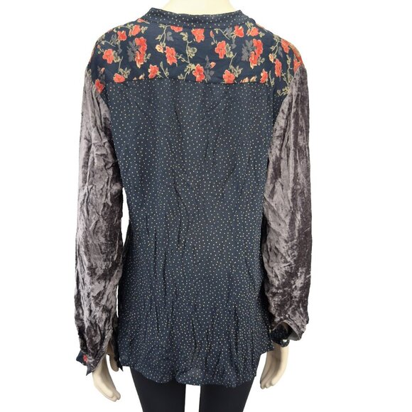 FRENCH CONNECTION Boho Patchwork Multicolor Floral Dot Button-Up Shirt Blouse L - Picture 6 of 11